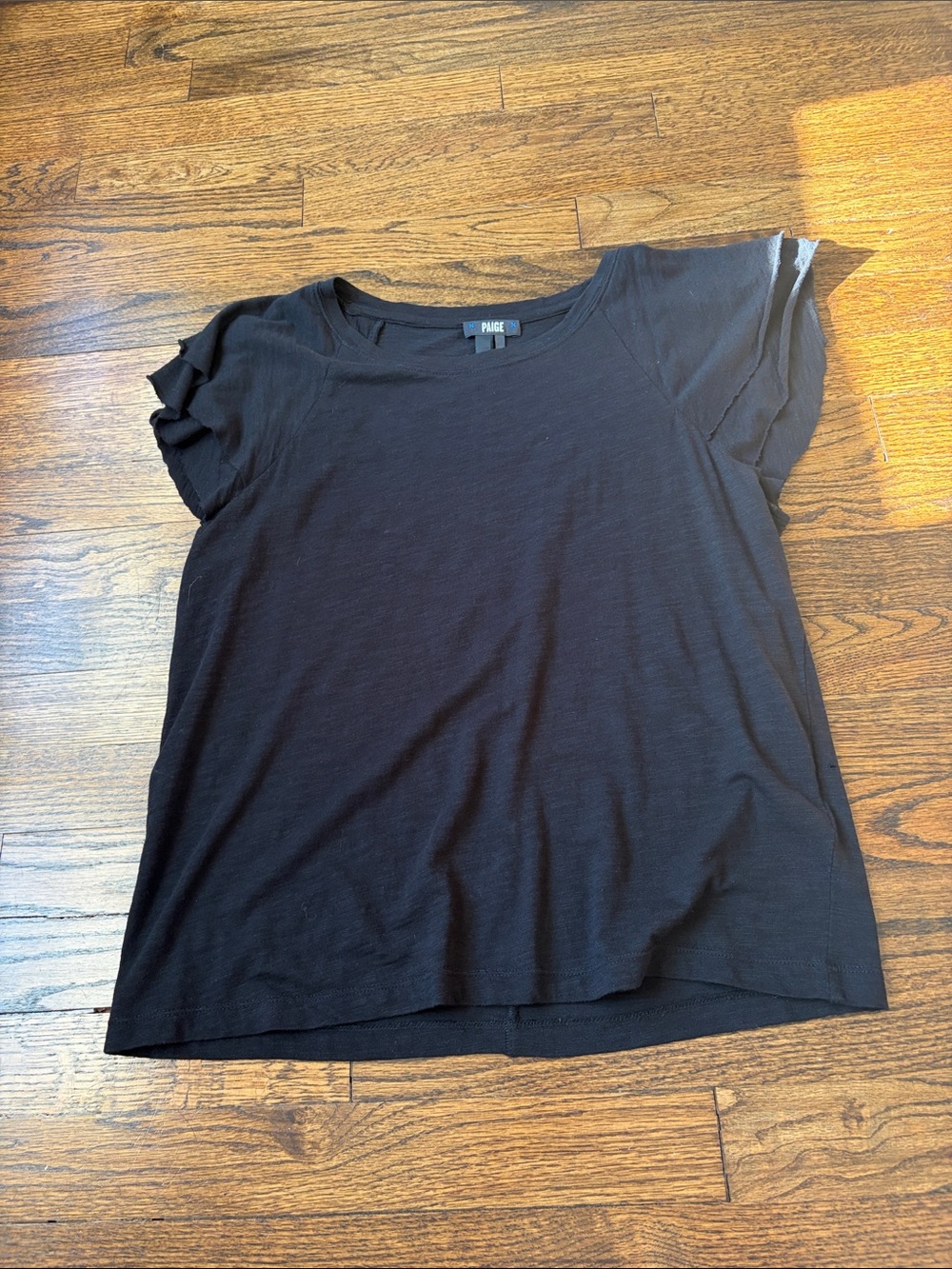 PAIGE Black Short Sleeve Ruffle-Sleeve Tee